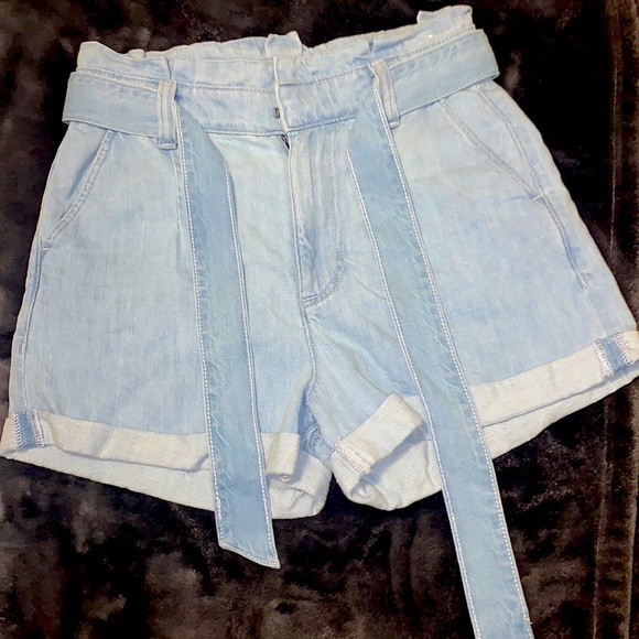 Express Super High Waisted Paperbag Tie Jean Shorts - Picture 2 of 8